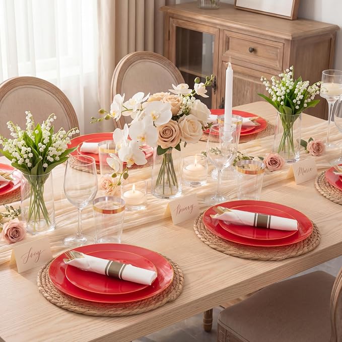 KIRE 350 PCS Red and Gold Plastic Plates - Image 7