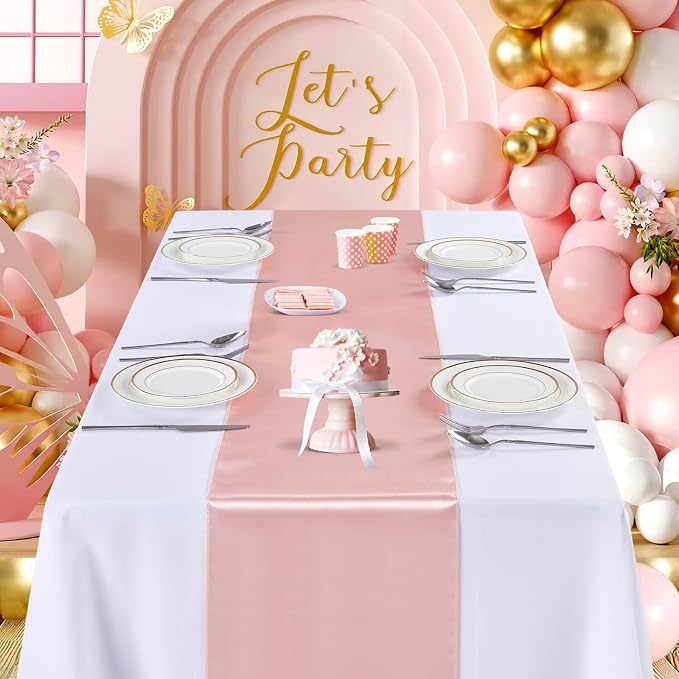 Rose Gold Satin Table Runners 10 Pack 12x108 inch Silk Smooth Fabric | Bright - Image 2