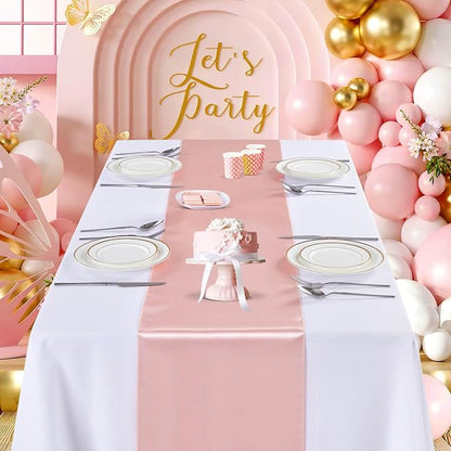 Rose Gold Satin Table Runners 10 Pack 12x108 inch Silk Smooth Fabric | Bright - Image 2