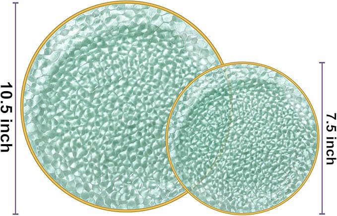 Rubtlamp 100 Clear Green Gold Plastic Plates, Hammered Clear and Gold - Image 2
