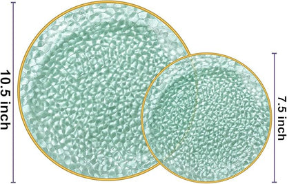 Rubtlamp 100 Clear Green Gold Plastic Plates, Hammered Clear and Gold - Image 2