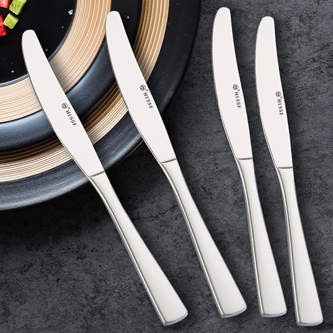 Butter Knife, Dinner Knife, Stainless Steel 4 Pieces Set knives, Square Handle - Image 3