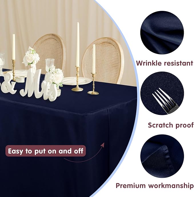 HolidayIdeas 2 Pack Fitted Table Clothes - 48 x 24 Inch - Navy Rectangle Tablecloths for 4 Foot Tables, Polyester Fabric Table Covers for Parties, Holiday Dinner, Wedding, Trade Show