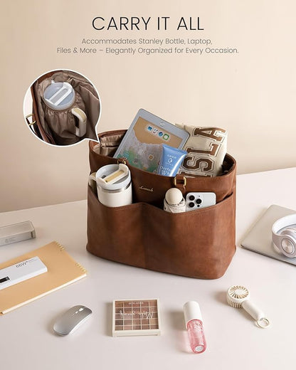 LOVEVOOK Work Tote Bag for Women, Retro Leather 17.3 Inch Laptop Bag - Image 3