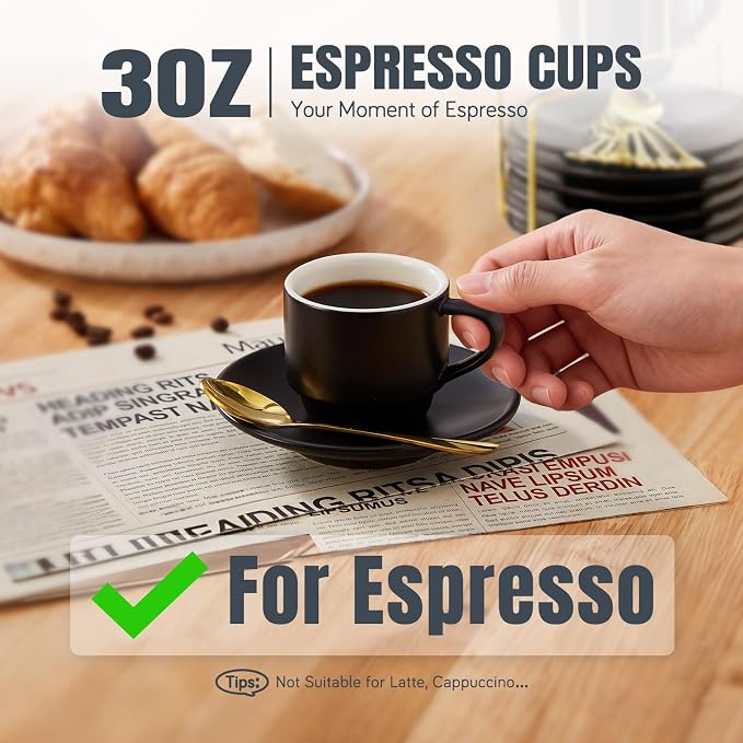 Lareina Porcelain 3-Ounce Espresso Cups Set of 6, Small Stackable Coffee Cups - Image 2