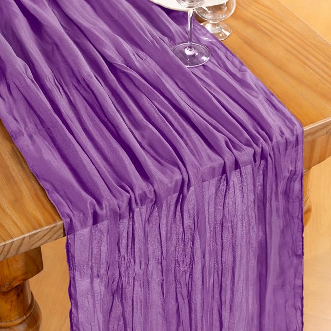 DeZerlor Dark Purple Cheesecloth Table Runners 2 Pack Fall Runners | 120Inch - Image 2