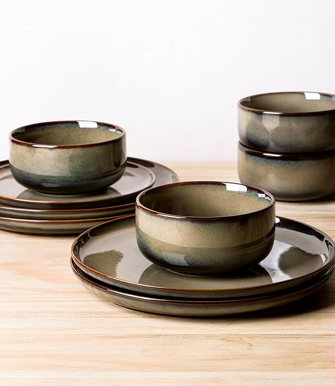 Ceramic Dinnerware Set for 6, 18-Piece Plates and Bowls Set | Handmade Reactive - Image 4