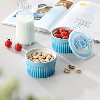 vancasso 6 oz Ramekins with Lid, Porcelain Creme Brulee Souffle Dishes - Image 6