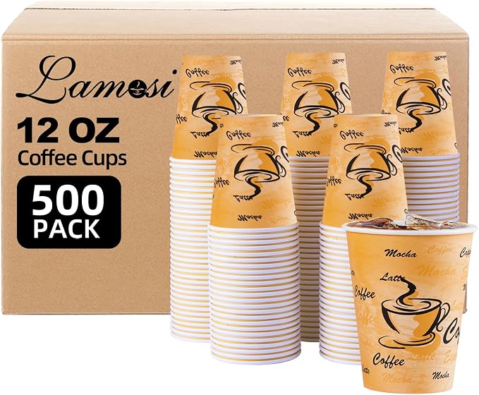Lamosi 500 Pack 12 oz Coffee Cups, Disposable Paper Cups No Lids | Leakproof by BuyNow