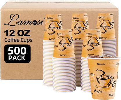 Lamosi 500 Pack 12 oz Coffee Cups, Disposable Paper Cups No Lids | Leakproof by BuyNow