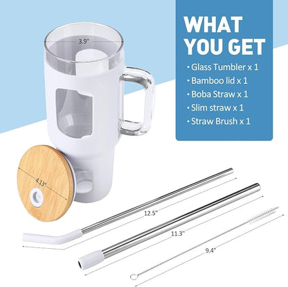WINSA Glass Tumbler with Straw and Lid, 40 oz, Glass Water Bottles with Time - Image 3