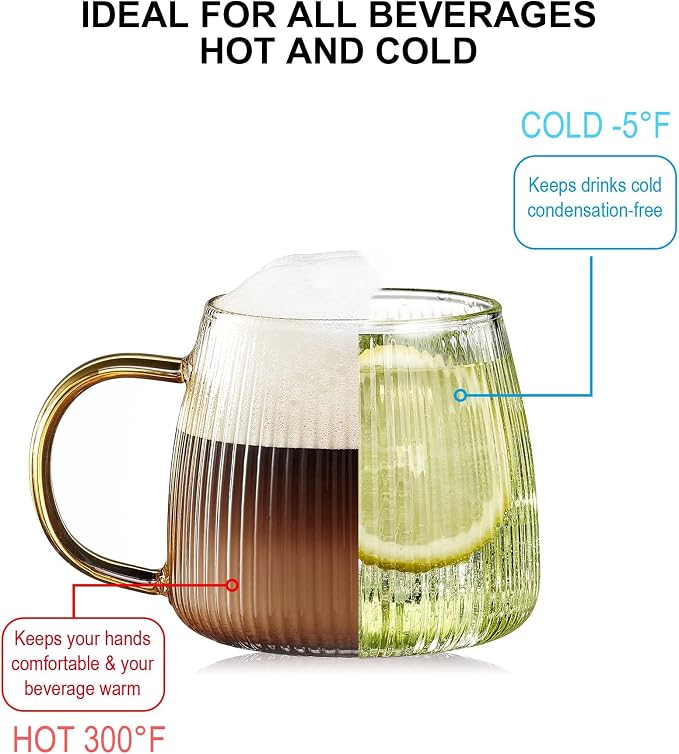 Premium Unique Glass Coffee Mugs Set of 2 Fancy Cups - Image 3