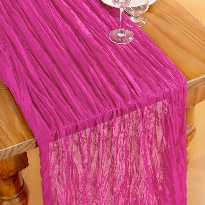 DeZerlor Hot Pink Cheesecloth Table Runner 2 Pack Summer Table Runners Boho - Image 2