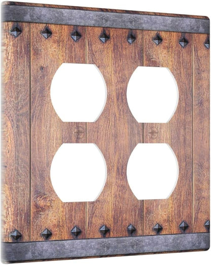 Light Switch Cover Rustic Farmhouse Barn Door Vintage Wood 2 Gang Decorative SwitchPlates Double Duplex Wall Plates Switch Plates and Outlet Covers for Bathroom Cabin Decor
