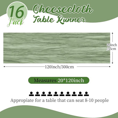 16 Pack Sage Green Cheesecloth Table Runners 20x120 Inch Gauze Table Runner - Image 2