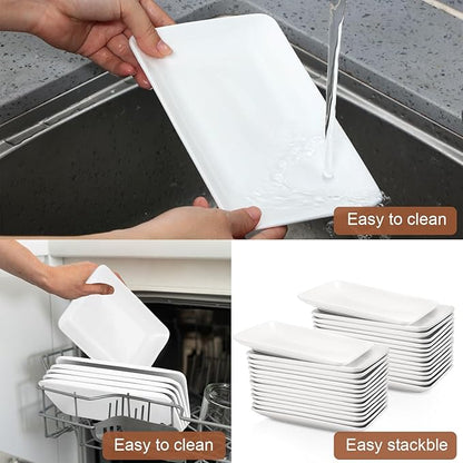 Irenare 28 Pcs 8 Inch Rectangular Salad Plates White Rectangular Porcelain Dessert Plates Appetizer Serving Tray Porcelain Platters for Fruit Sushi Dinner Parties, Microwave, Oven Safe