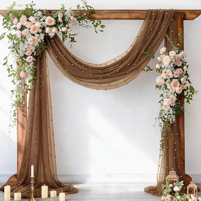 Pearl Table Runner Gauze Sheer 19FT Wedding Draping Fabric Decor | Brown Summer by Socomi