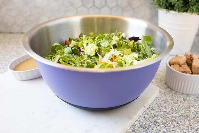 Fox Run Stainless Steel Mixing Bowl, 6.25 Quart Purple Mixing Bowl | Non-Skid - Image 4