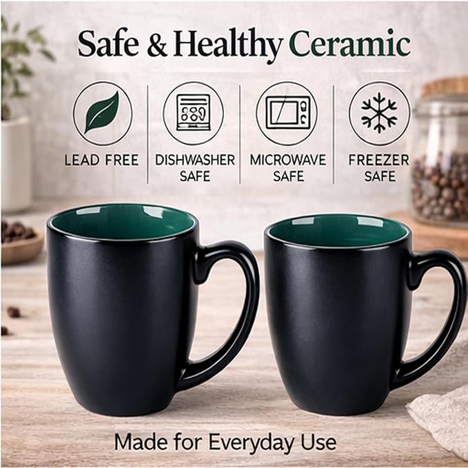 GBhome 16 oz Coffee Mugs Set of 6, Ceramic Coffee Cups- Green - Image 5