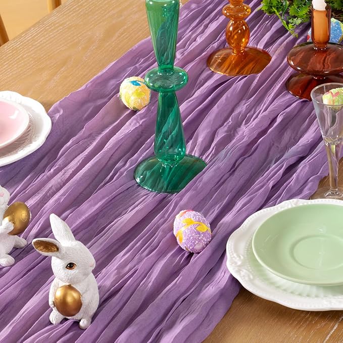 DeZerlor Purple Cheesecloth Table Runners 10 Pack Summer Boho Runners | - Image 2