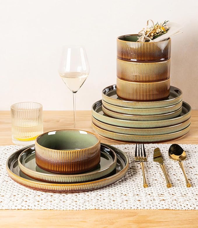 Ceramic Dinnerware Set for 6, 18-Piece Plates and Bowls Set | Lightweight - Image 6