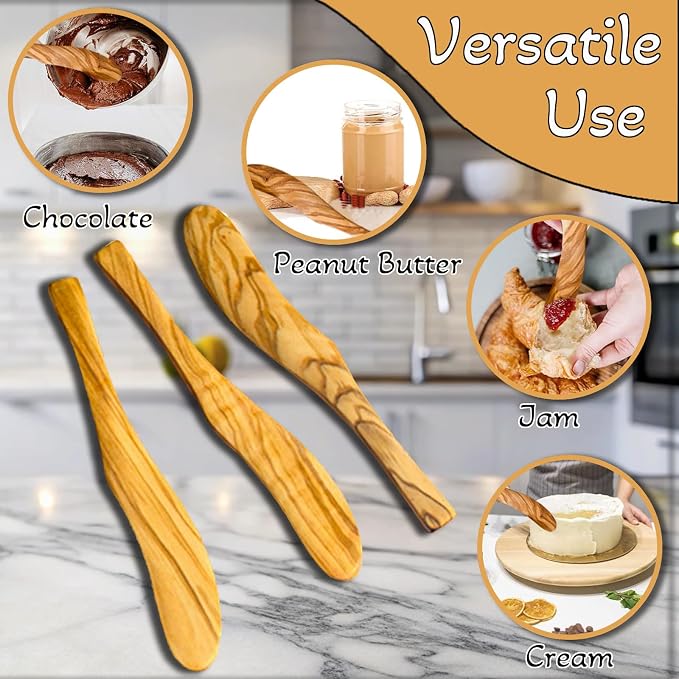 Olive Wood Butter Spreader, 6.8 Inch Handmade Butter Knife Set of 3 | Olive - Image 3