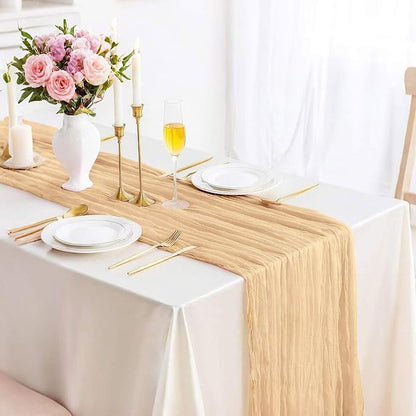 Cheesecloth Table Runner 13.3FT Champagne Gold Boho Gauze Table Runner Wedding by TuTive