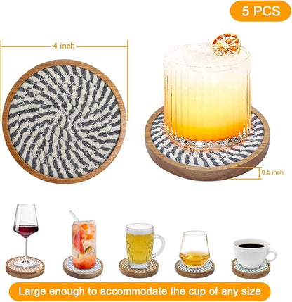 Wood Coasters for Drinks, Eykao Absorbent Coaster Sets of 5, Woven Drink - Image 6