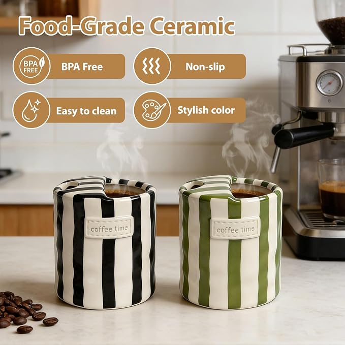Ceramic Coffee Mug with Sip Hole, 10oz Retro Striped Coffee Cups, Cute Ceramic - Image 2