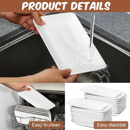 Irenare 24 Pcs 8 Inch Rectangular Salad Plates White Rectangular Porcelain Dessert Plates Appetizer Serving Tray Rectangular Porcelain Platters for Fruit Sushi Dinner Parties, Microwave, Oven Safe