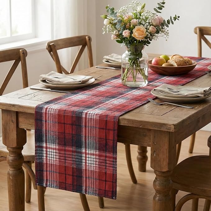 Artoid Mode Red Dark Blue Farmhouse Plaid Valentine Table Runner, Winter Rustic - Image 5