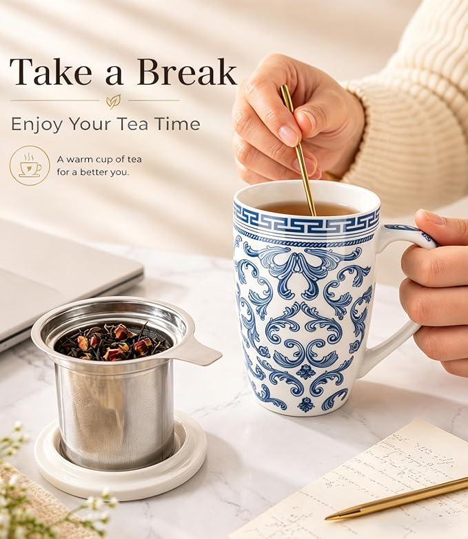 AmorArc Tea Cup With Infuser and Lid, 18oz Loose Leaf Tea Mug With Steeper | - Image 3