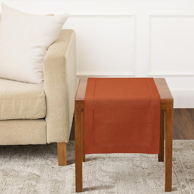 Solino Home 100% Pure Linen Table Runner Cinnamon Hemstitch, 14 x 36 in | by SolinoHome