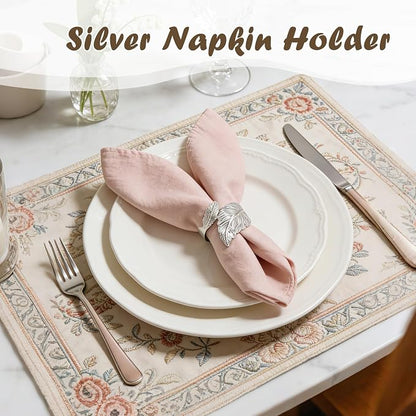 Napkin Rings Set of 6 Silver Napkin Holder Buckles | Leaf Shaped Napkin Ring - Image 2