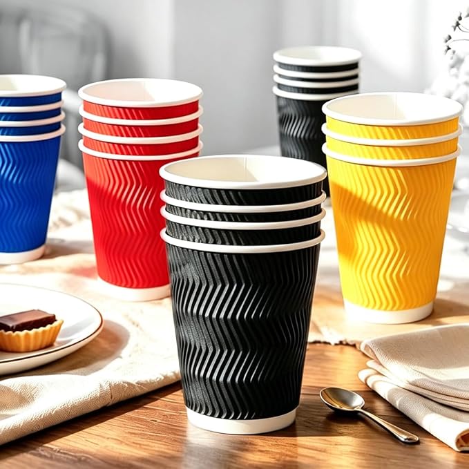 MOUMOULIFE 12 oz Disposable Paper Coffee Cups, 100 Pack 4-Color Assortment - Image 4