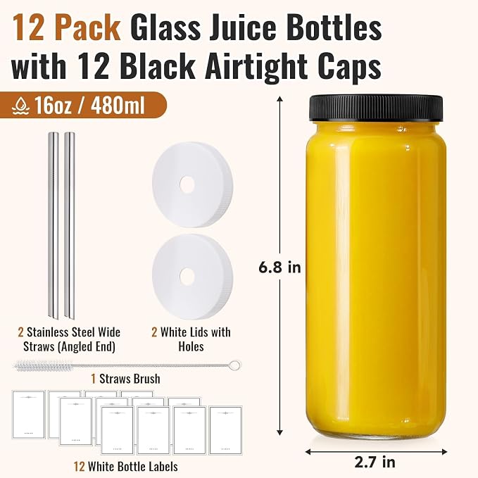 12 Pack 16OZ Glass Juice Bottles - Image 2