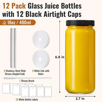 12 Pack 16OZ Glass Juice Bottles - Image 2