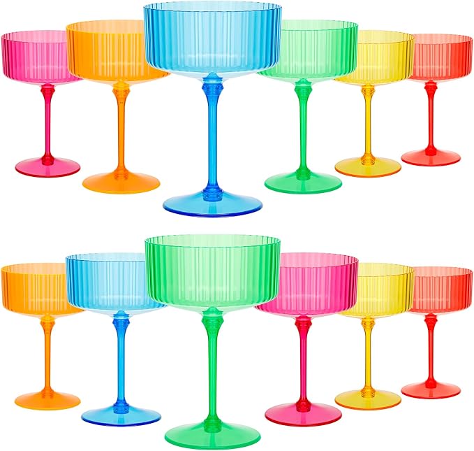 Jingmore 12 Pcs Ribbed Martini Glasses 10 oz Disposable Plastic Vintage Ribbed by Jingmore