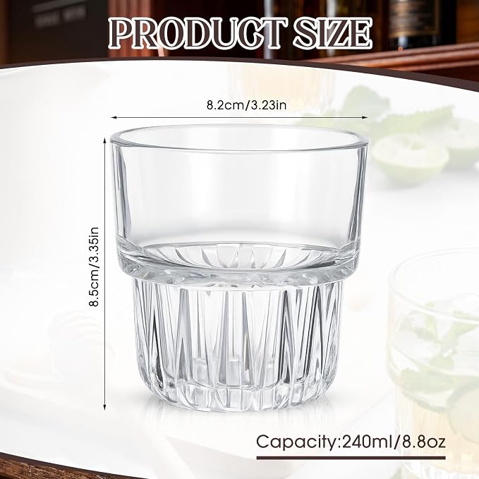 6 Pack Stackable Drinking Glasses 8.8 oz Clear Glass Cups - Image 3