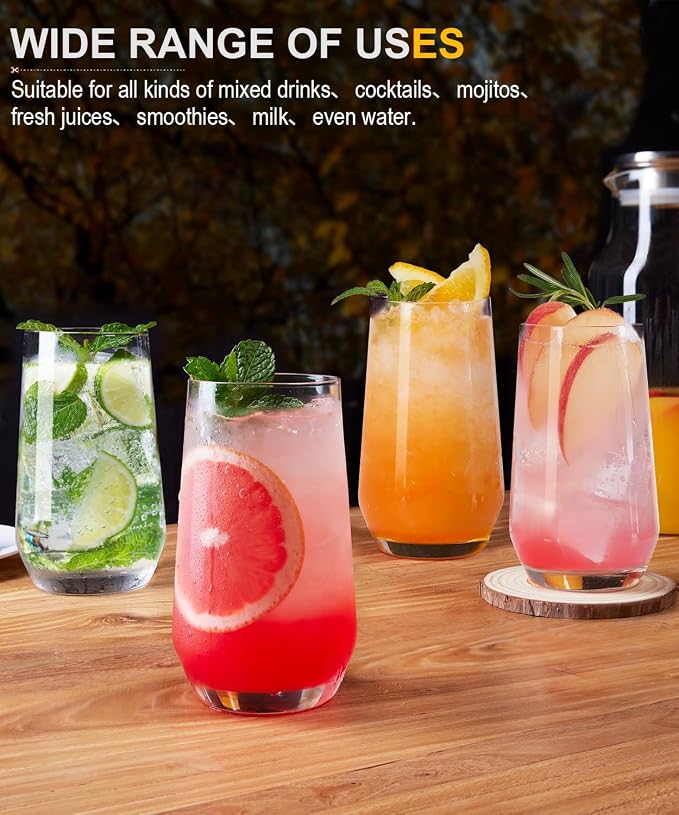 Drinking Water Glass Cups Set, Crystal Clear tall Glass cups set of 8, 16.2oz | - Image 8