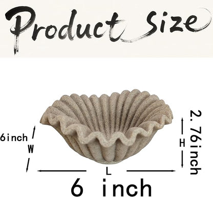 Small Decorative Bowl decor, Scalloped Pedestal Bowls for Modern Home Decor,Ruffle Decor,Stylish Key Bowl for Entry Table,Decorative Fruit Bowl for Kitchen Counter,Artificial Stone Beige