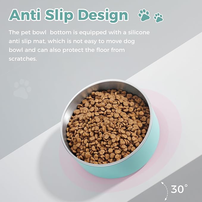WENBOKMIN Dog Bowl, Stainless Steel Food and Water Bowl, Mint Green | Non Slip - Image 4