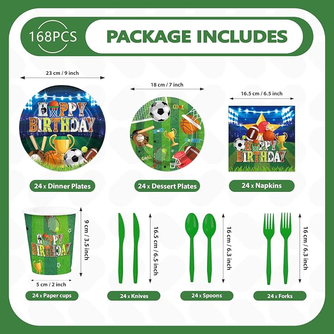 250Pcs Sports Birthday Plates for Boys Birthday Party Supplies Serves 50 | - Image 4