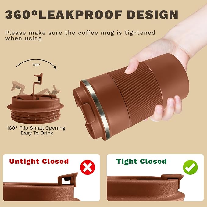 Vacuum Insulated Stainless Steel Travel Coffee Mug, Leak Proof Cup - Image 5
