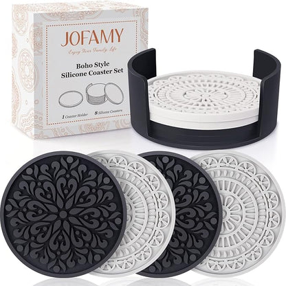 8 Pcs Boho Coasters for Drinks, Silicone Coasters by JOFAMY