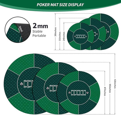 nuveti 24/31/47/55/63inch Round Poker Mat for Texas Holdem | Portable Poker Table Top with Art Deco Layout Print 6-8 Player Game Layout Mat to Play Cards, Poker Games, Blackjack, Casino