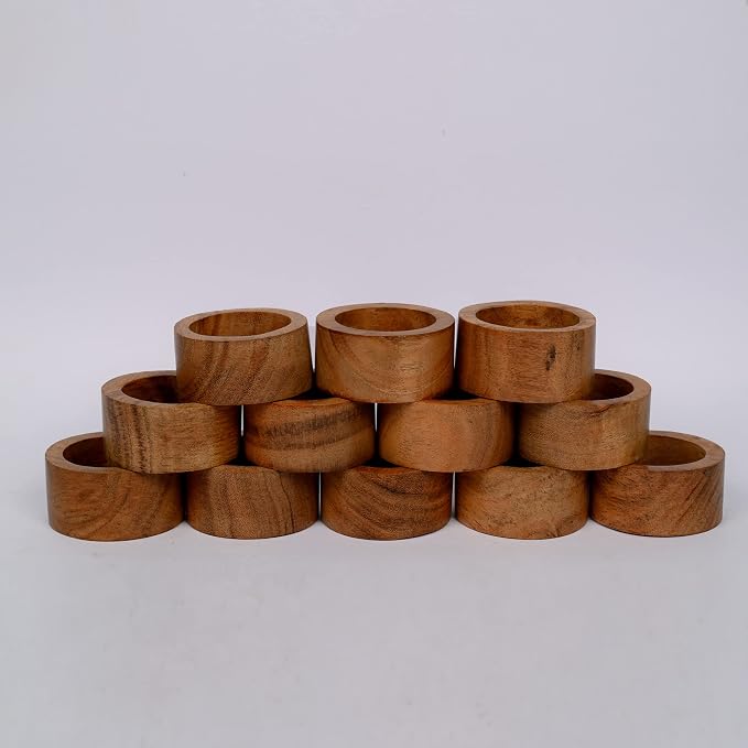 Handmade Acacia Wood Napkin Ring Set of 12 - Image 3