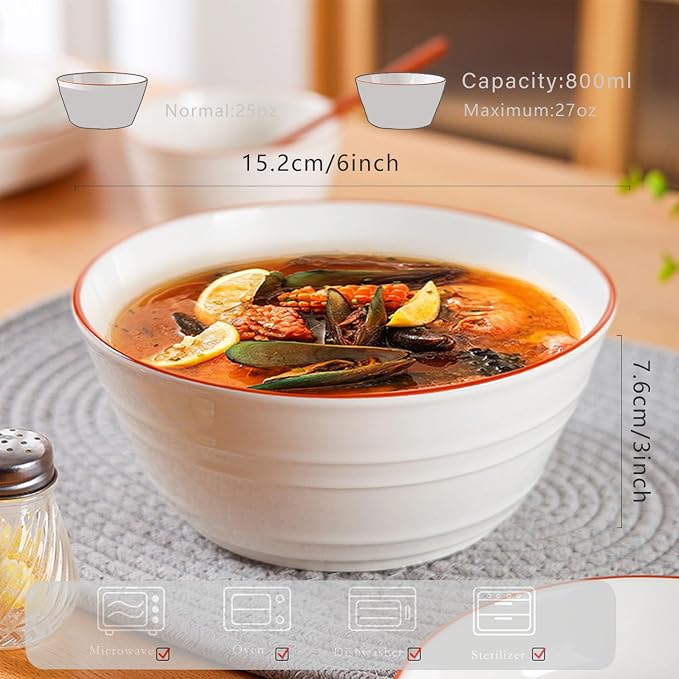 Ceramic Bowls Set of 6, 27oz Deep Soup Bowls - Image 2