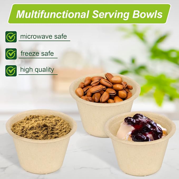 4 oz Small Paper Bowls, 100 Pack Compostable Bagasse Fiber | Biodegradable - Image 5