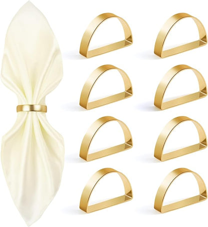 Gold Napkin Rings Set of 8, Stainless Steel Metal Gold Napkin Holder, Fall Thanksgiving Christmas Easter Napkins Rings for Table Decor Wedding, Banquet, Party